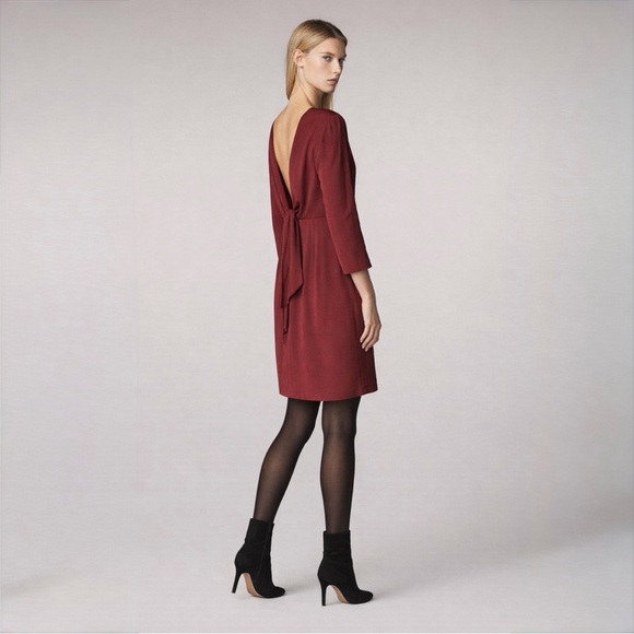Massimo Dutti Dresses & Skirts - Massimo Dutti Burgundy Open Back Tie Dress | Deep V Back | Size 6